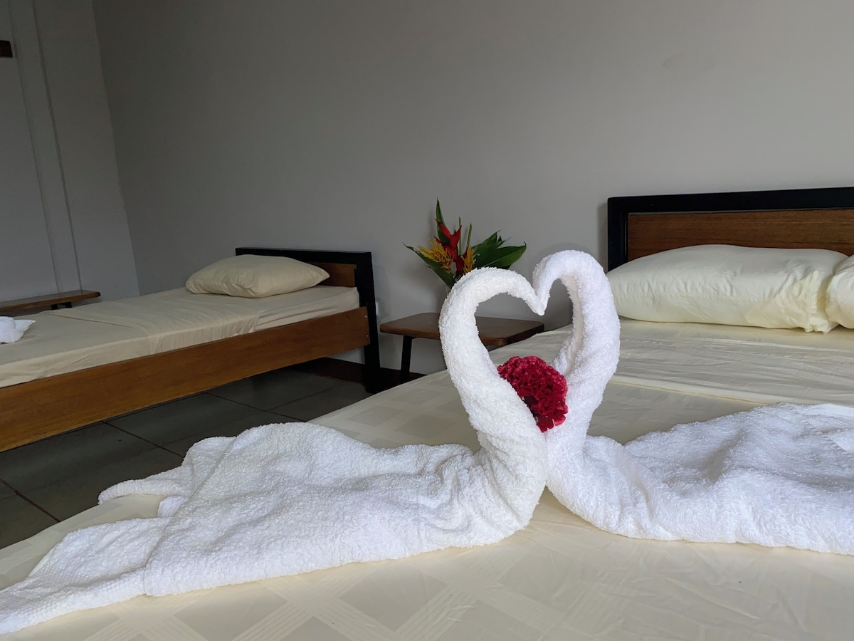 Habitación con cama matrimonial e individual